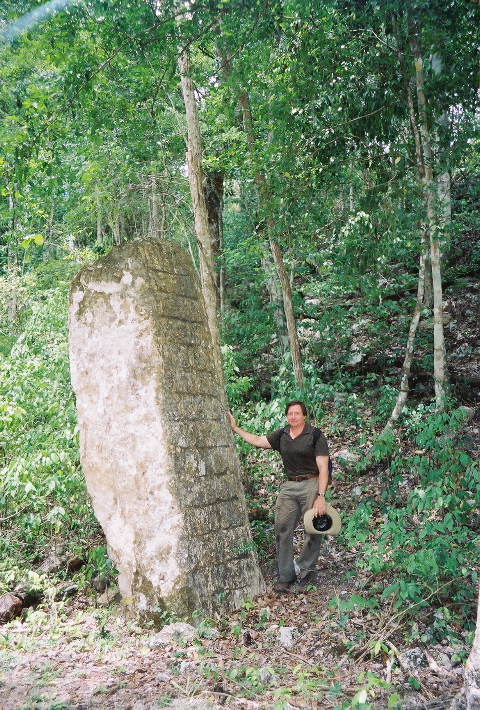 JH with Calakmul stela